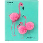 Дневник "deVENTE. Flamingo family" универсальный блок, офсет 1 краска, белая бумага 80 г/м2, твердая обложка из искусственной кожи, аппликация из меха, шелкография, цветной форзац, 1 ляссе