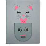 Дневник "deVENTE. Cat&Mouse" универсальный блок, офсет 1 краска, белая бумага 80 г/м², твердая обложка из искусственной кожи, аппликация в виде кармана, шелкография, цветной форзац, 1 ляссе