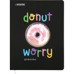 Дневник "deVENTE. Donut Worry" универсальный блок, офсет 1 краска, белая бумага 80 г/м2, твердая обложка из искусственной кожи, цветная печать, объемная аппликация, 1 ляссе