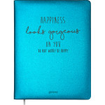 Дневник "deVENTE. Happiness looks gorgeous" универсальный блок, офсет 1 краска, кремовая бумага 80 г/м2, твердая обложка из искусственной кожи с поролоном, шелкография, 1 ляссе