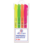 Набор маркеров-выделителей "Attomex" (04 цв - желт, зел, оран, роз) круглый корпус с клипом, скошенный наконечник, ширина линии 1-4 мм, в пластиковом блистере